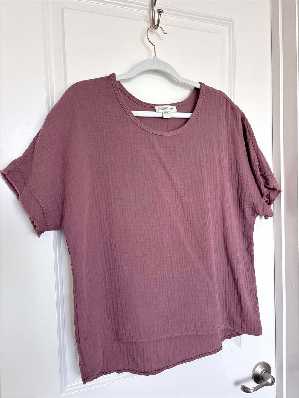 100% Cotton Coldwater Creek Gauze Top Mauve Short Sleeve Relaxed Fit Boho Medium